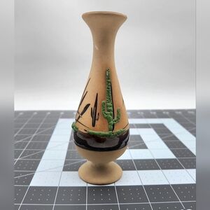 Betty Selby Signed Southwestern Pottery Bud Vase.  Raised Cactus Design